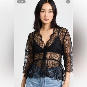 GANNI LIGHT LACE V-NECK BLOUSE